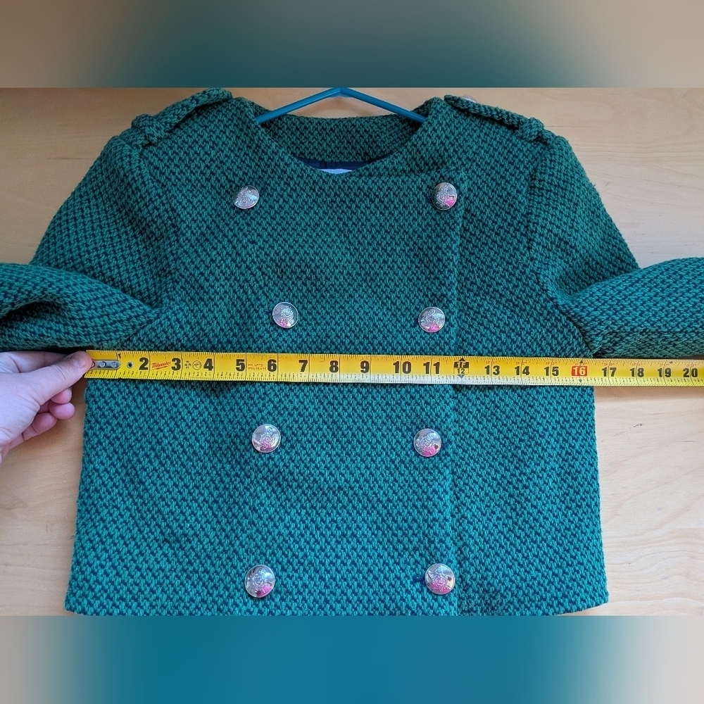 ZARA CROP Women Blazer Crochet Military Style Size XS Green And Navy Blue - Picture 8 of 10